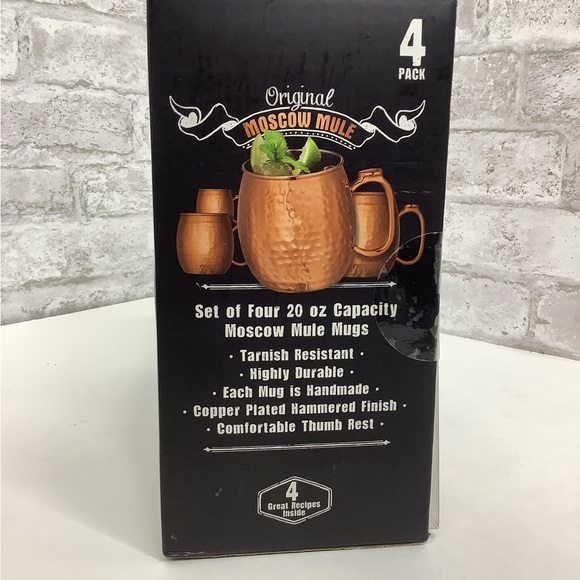 Moscow Mule Set Of 4 20oz Mugs Copper Plated Hammered Finish New NIB Bar Ware - Picture 2 of 3